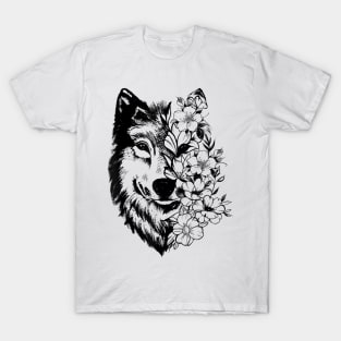 Floral Wolf Lover Vintage - Flowers Wolf Face For Wolves Lover T-Shirt